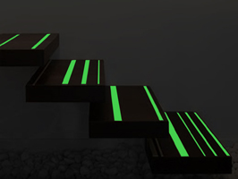 Stair tread fluorescent illuminating marking tape stripes strips