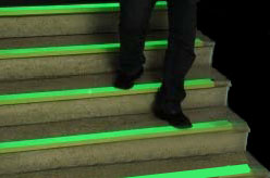 Glowing Adhesive Non-Skid Tape on Stairs Provides Guidance at Night